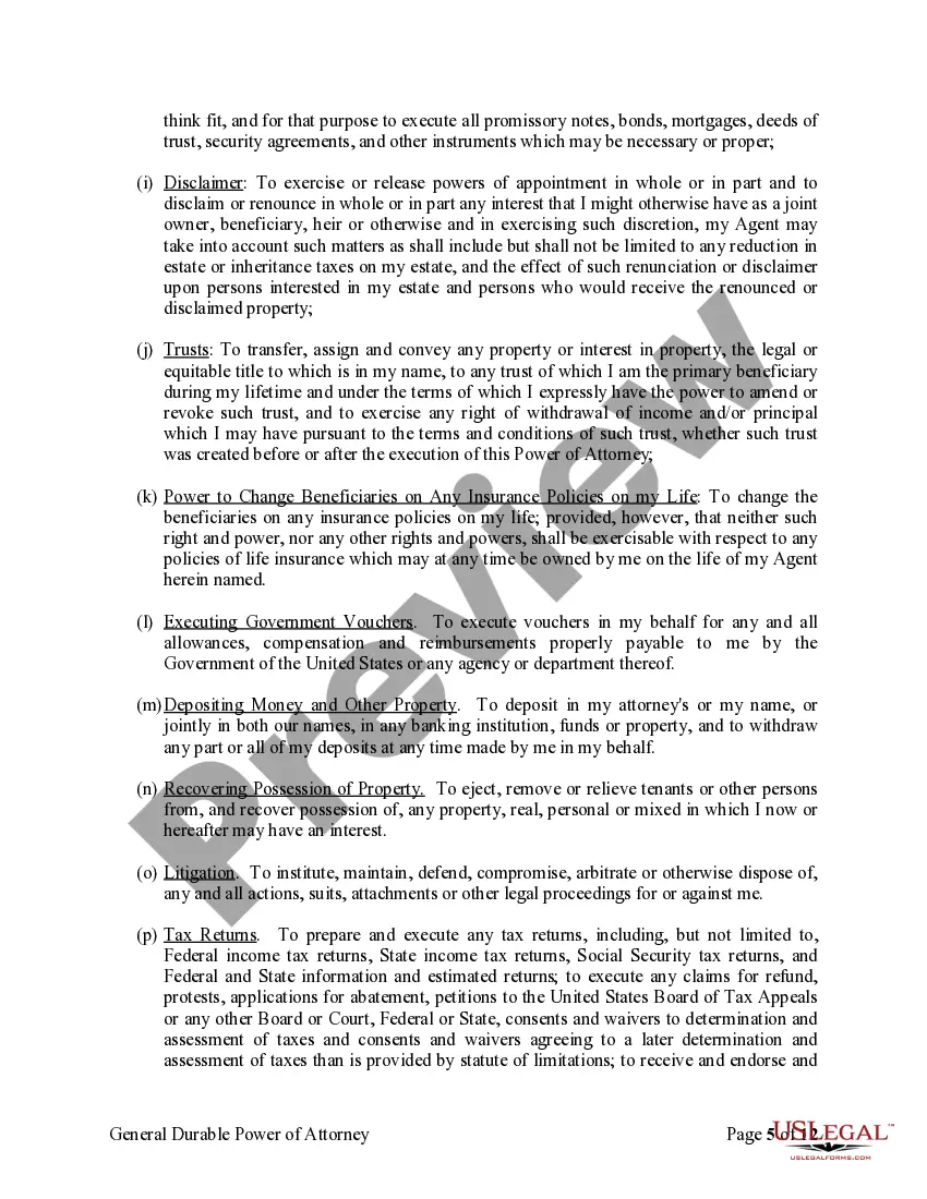 Preview General Durable Power of Attorney for Property and Finances or Financial Effective upon Disability