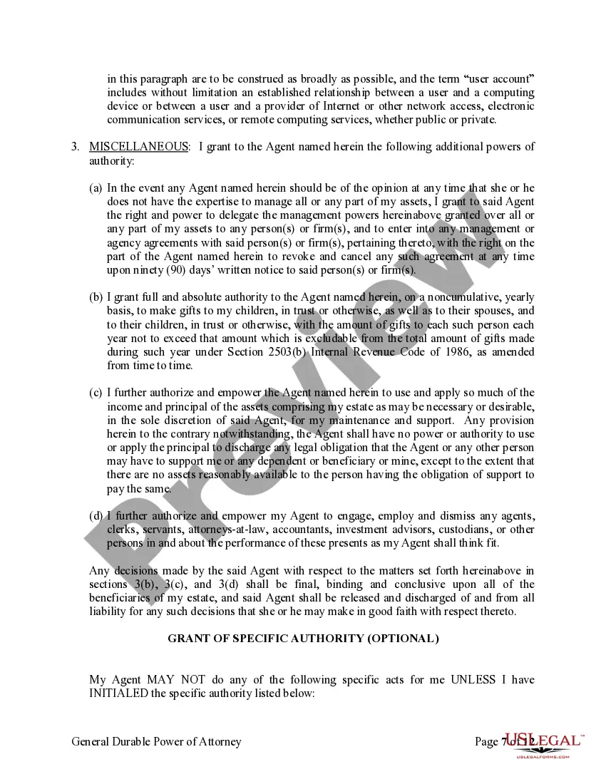 Preview General Durable Power of Attorney for Property and Finances or Financial Effective upon Disability