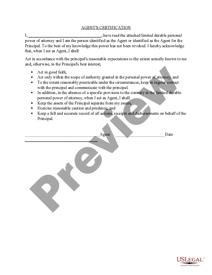 Preview Notice for Power of Attorney and Agent Certification