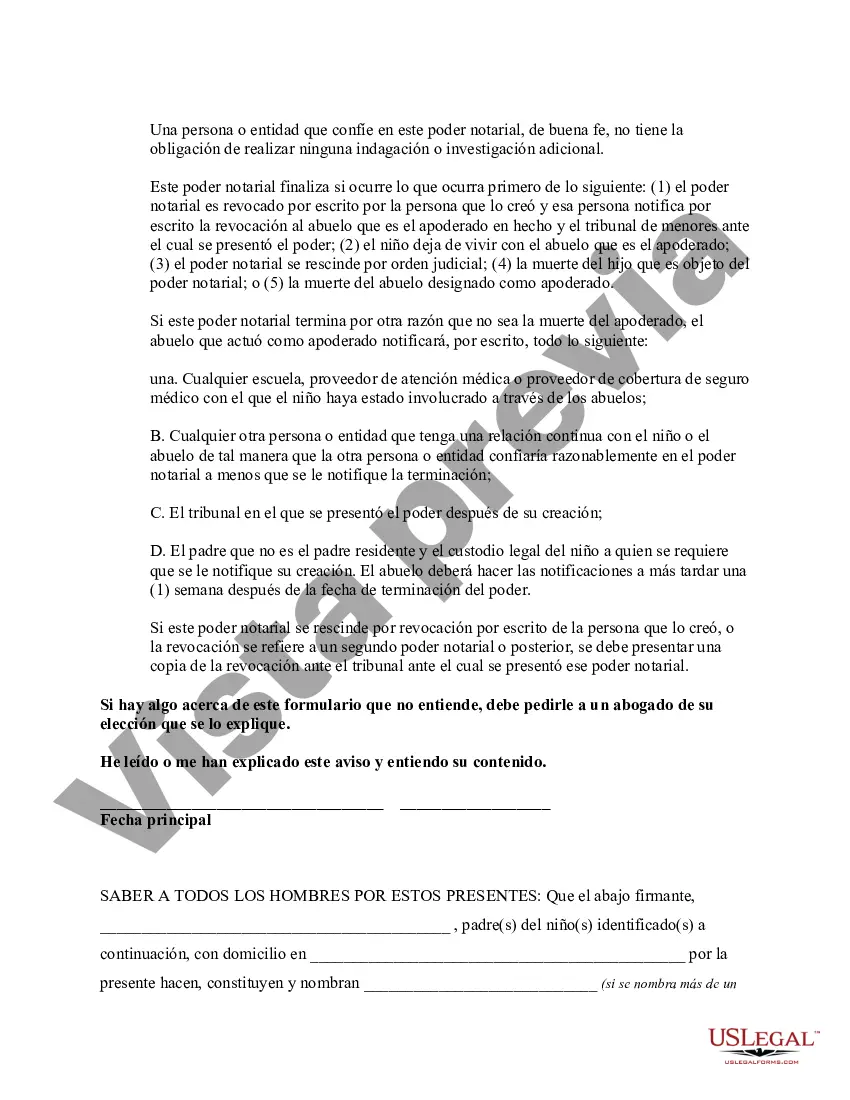 Preview Poder General para el Cuidado y Custodia del Hijo o Hijos