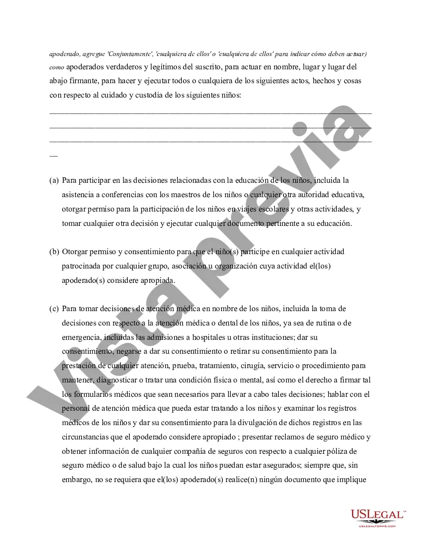 Preview Poder General para el Cuidado y Custodia del Hijo o Hijos