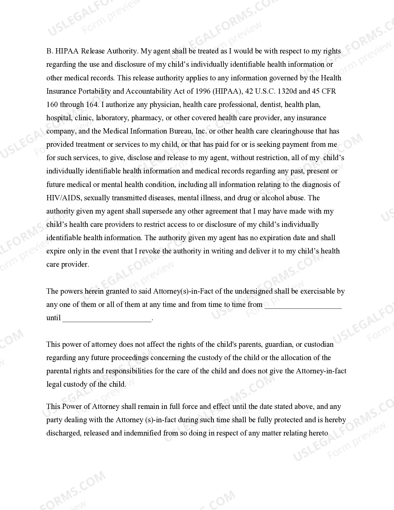 Preview General Power of Attorney for Care and Custody of Child or Children