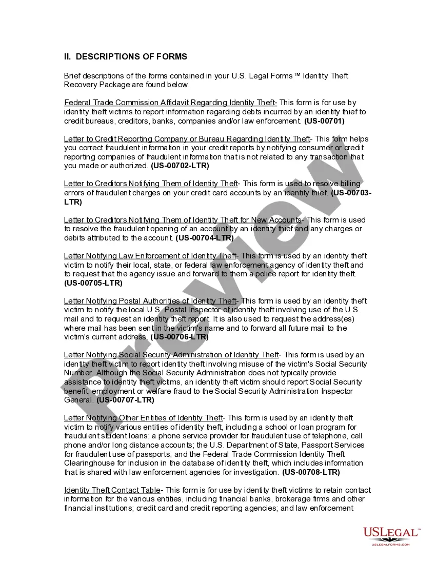 Preview Delaware Identity Theft Recovery Package