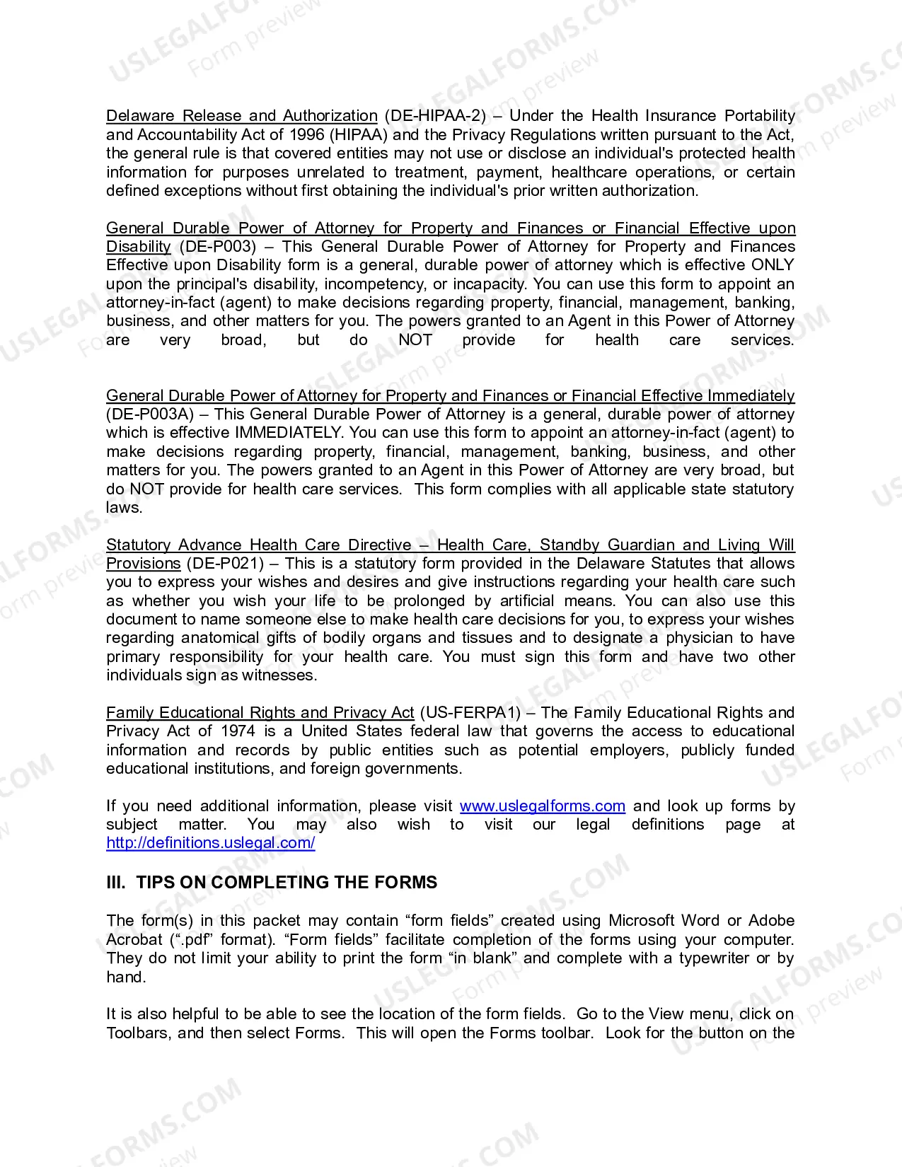 Preview Delaware Young Adult Power of Attorney Package