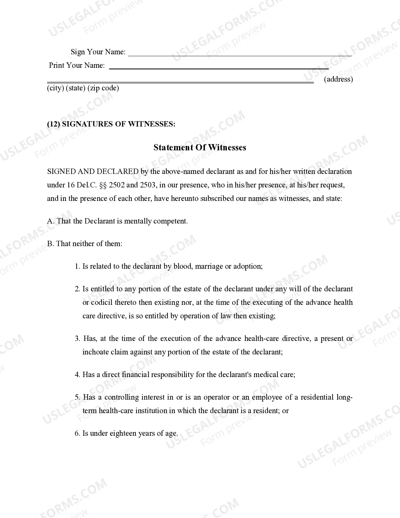 Preview Statutory Advance Health Care Directive - Health Care, Standby Guardian and Living Will Provisions