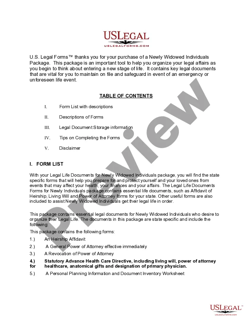 Preview Delaware Newly Widowed Individuals Package