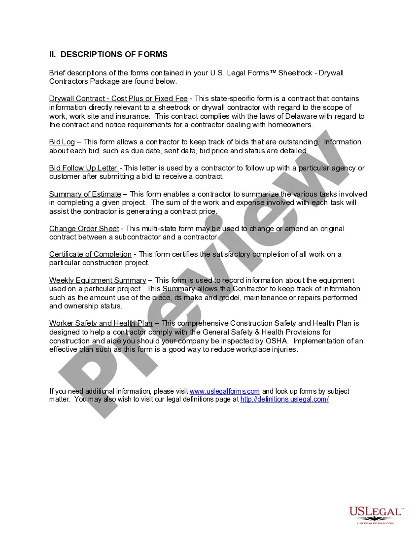 Preview Delaware Sheetrock Drywall Contractor Package