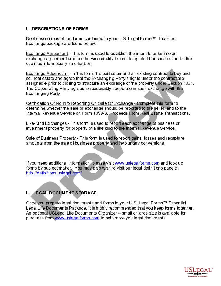 Preview Delaware Tax Free Exchange Package