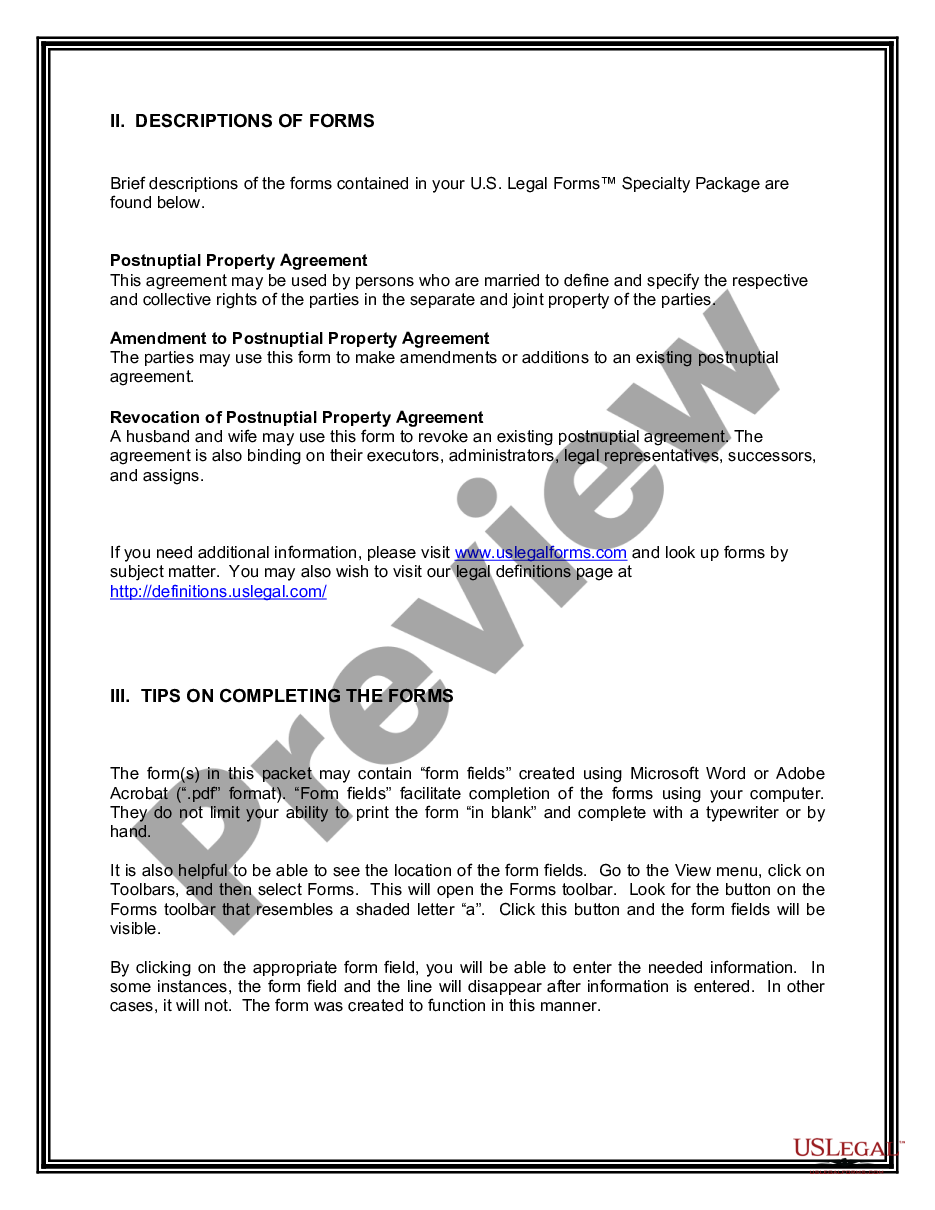 page 2 Postnuptial Agreements Package preview