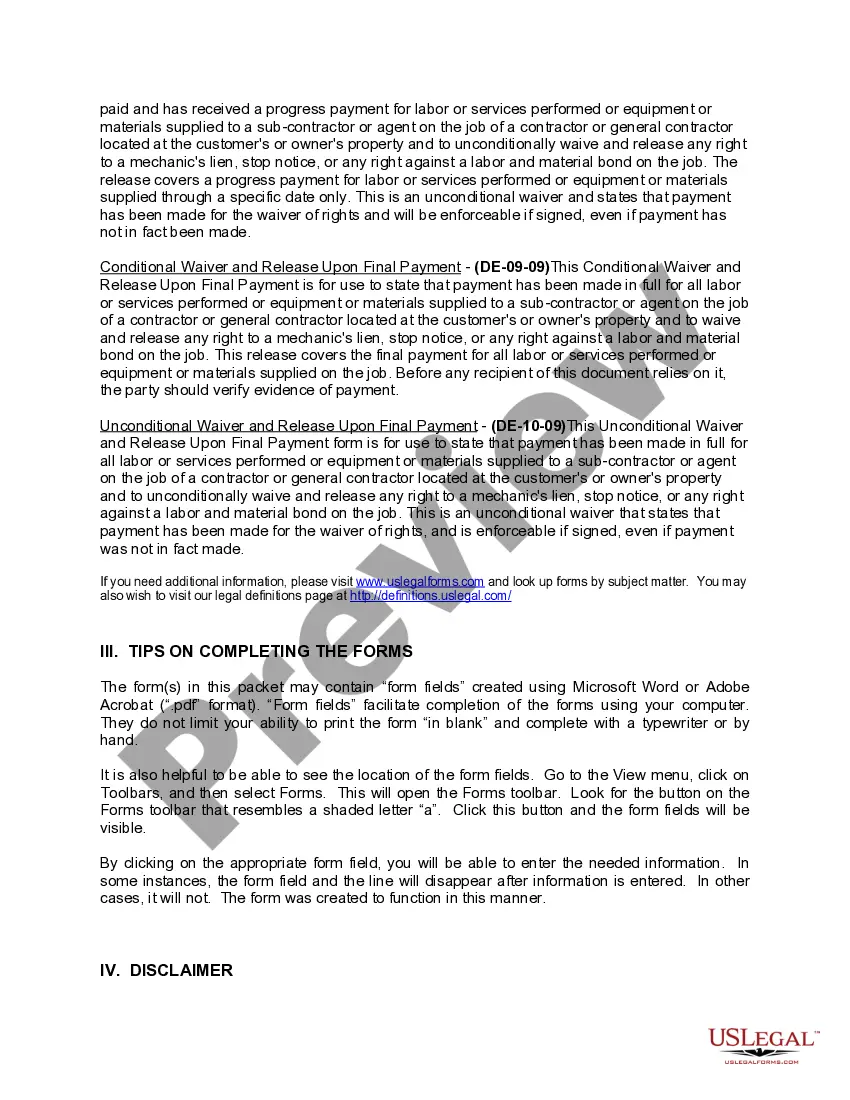 Preview Delaware Construction or Mechanics Lien Package - Individual