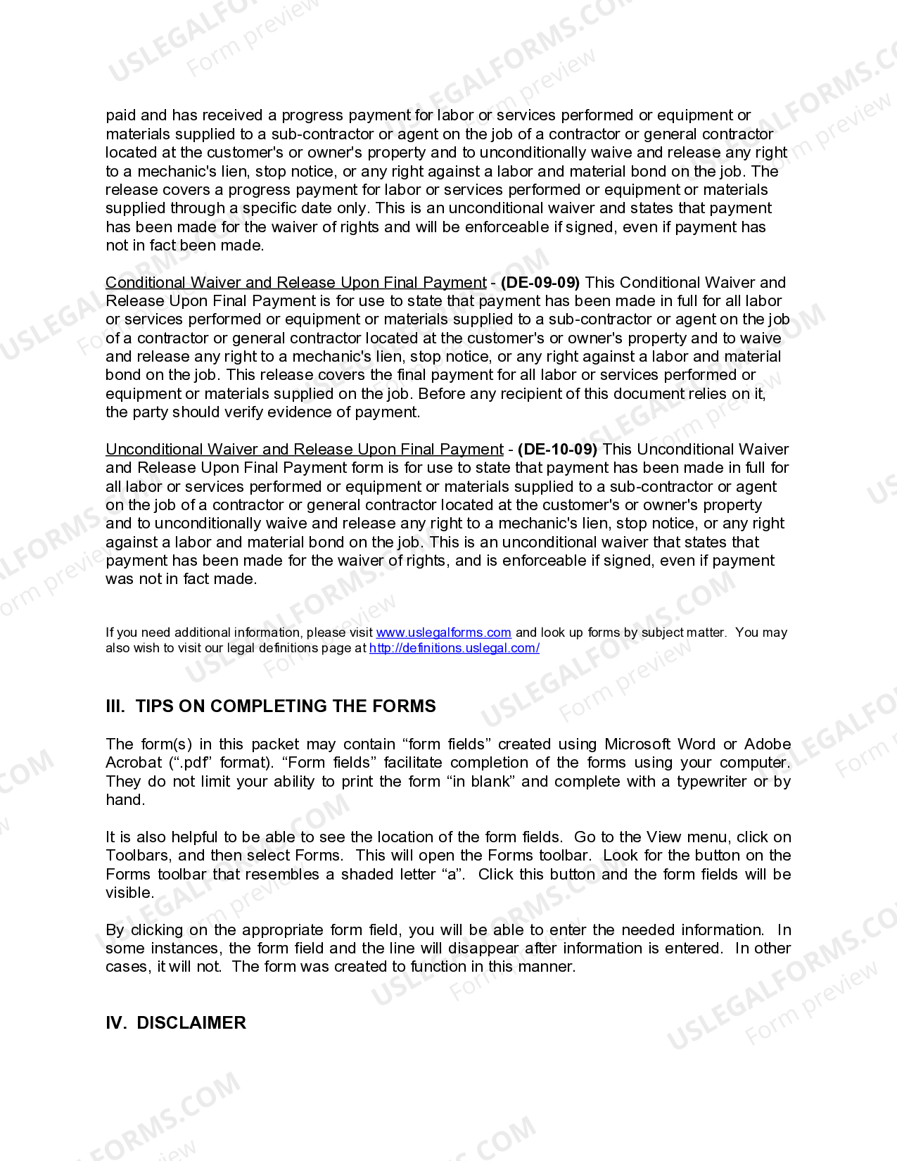 Delaware Construction or Mechanics Lien Package Delaware Mechanics Lien US Legal Forms