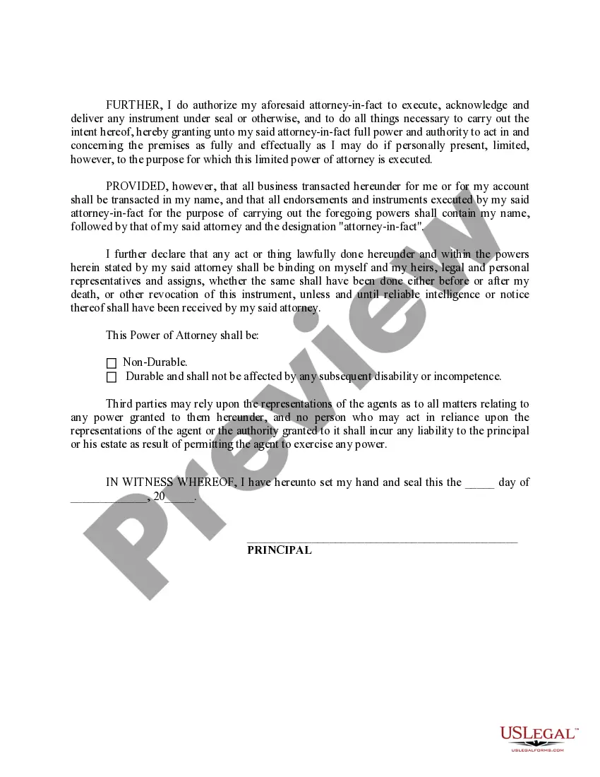 Preview Limited Power of Attorney where you Specify Powers with Sample Powers Included