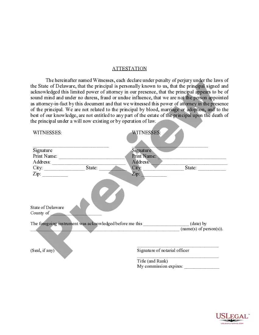 Preview Limited Power of Attorney where you Specify Powers with Sample Powers Included