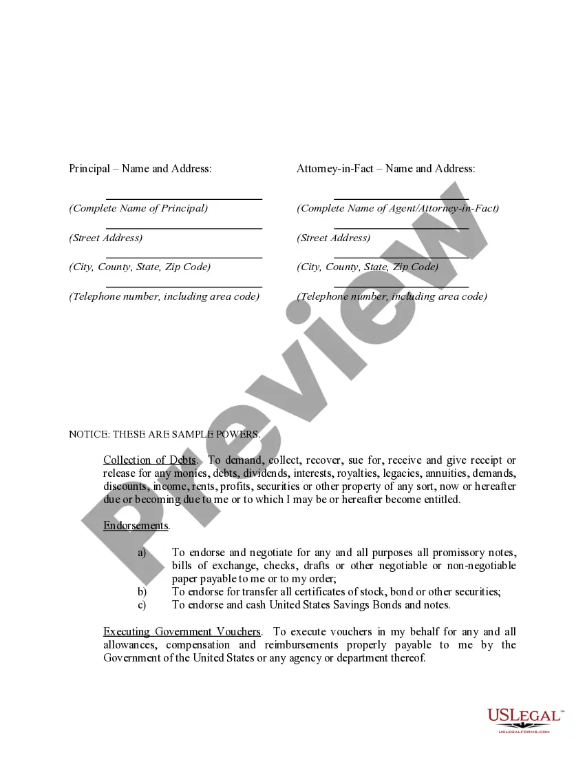 Preview Limited Power of Attorney where you Specify Powers with Sample Powers Included