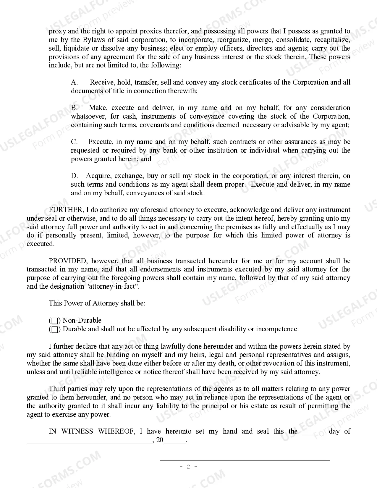 Preview Limited Power of Attorney for Stock Transactions and Corporate Powers