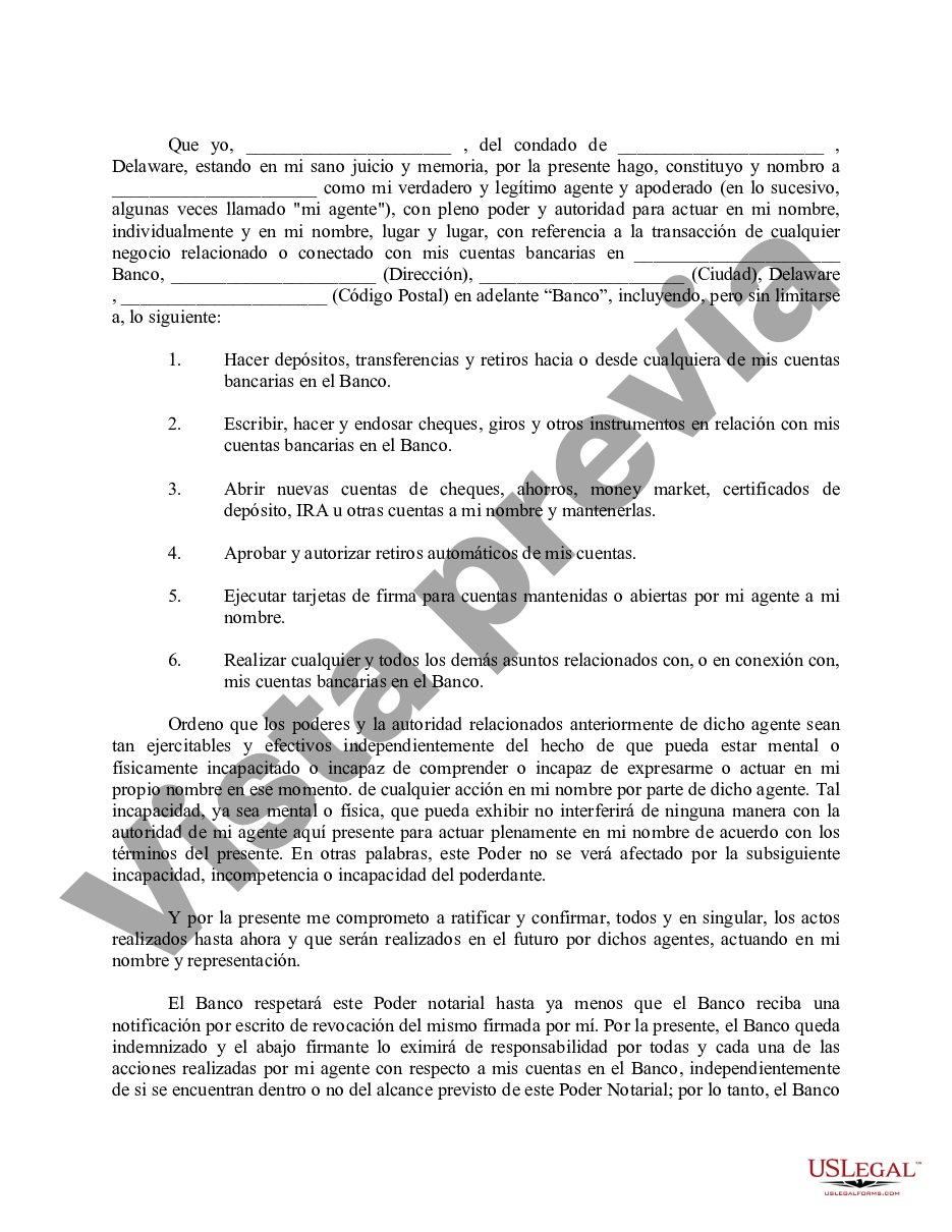 Delaware Poder Especial Duradero Para Asuntos De Cuentas Bancarias Modelo De Poder Para 7811