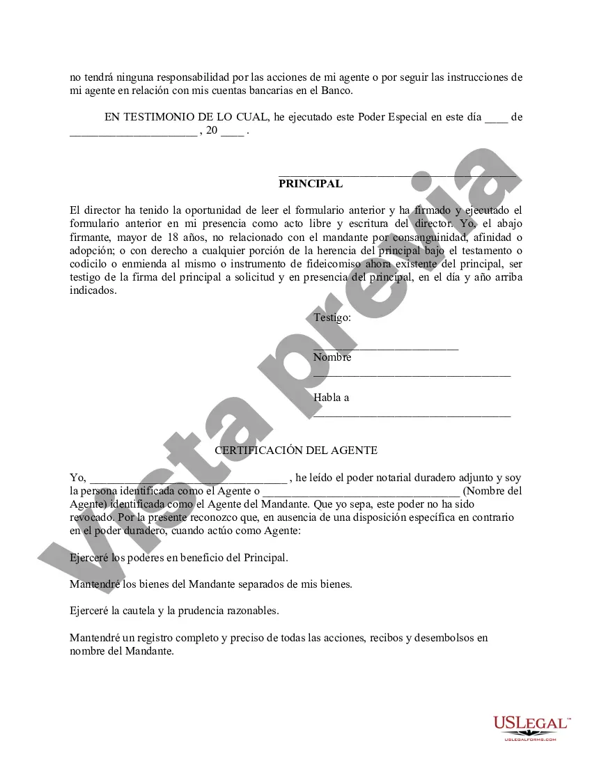 Preview Poder especial duradero para asuntos de cuentas bancarias