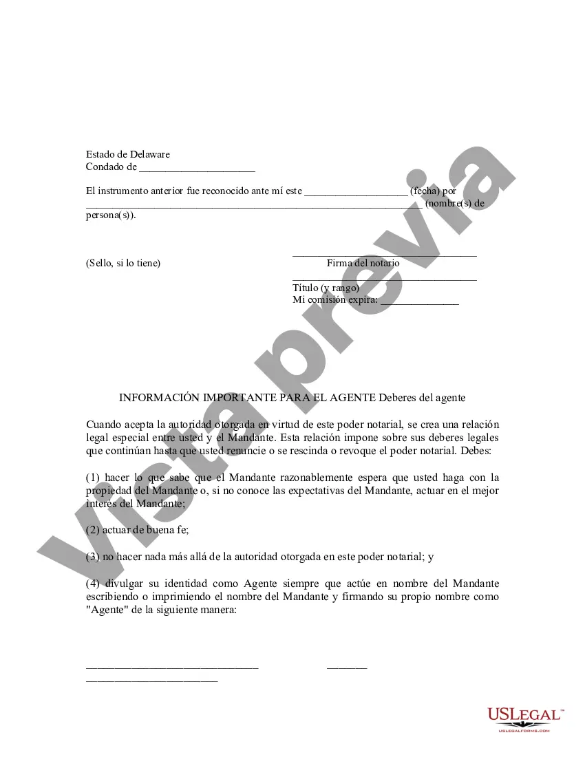 Preview Poder legal duradero personal de Delaware