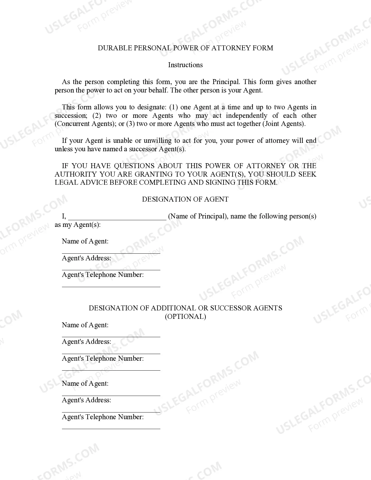 Preview Delaware Statutory Personal Durable Power of Attorney