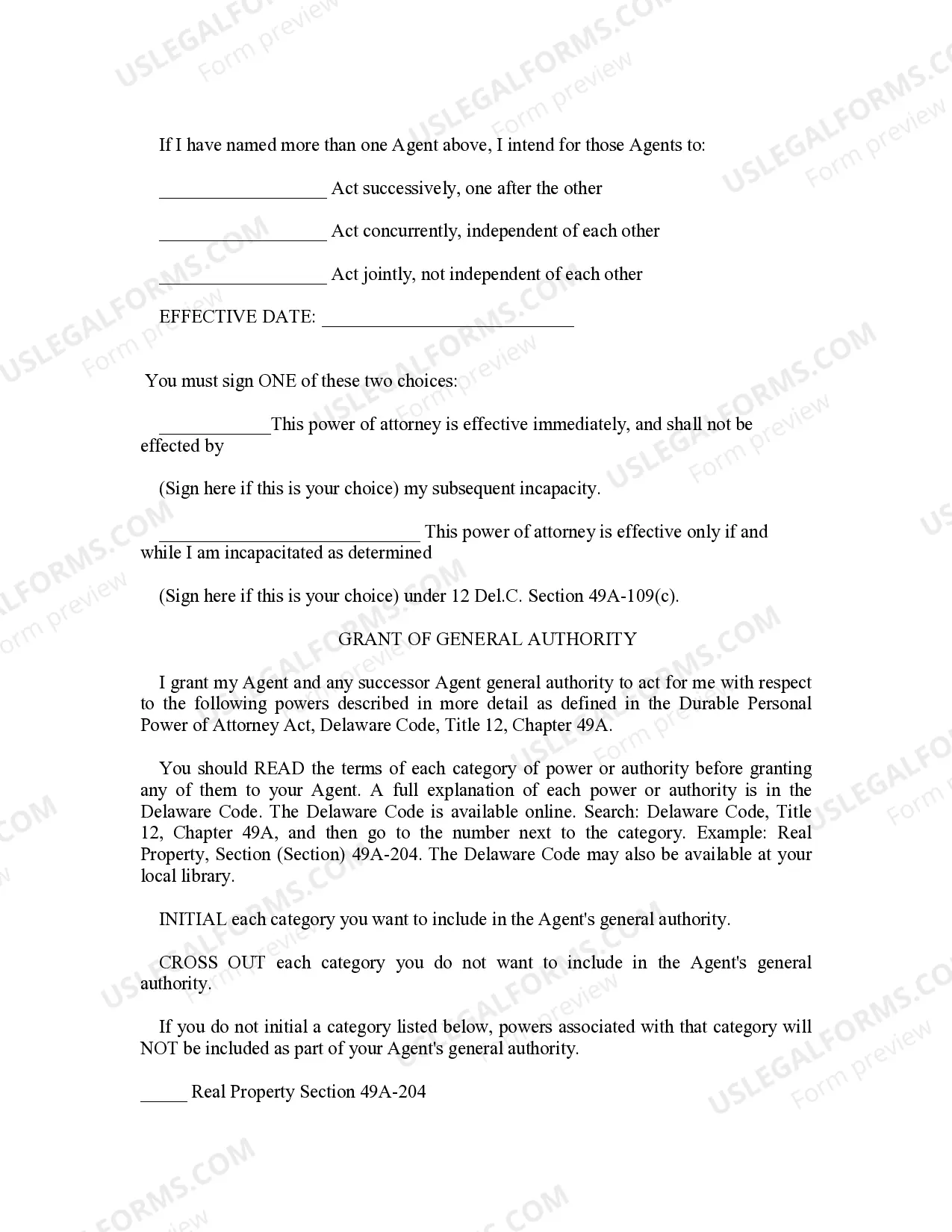 Preview Delaware Statutory Personal Durable Power of Attorney