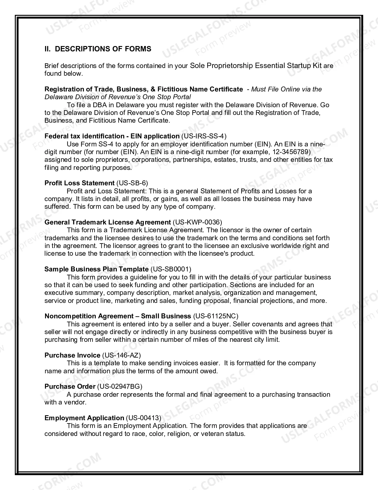 Preview Delaware Sole Proprietorship Essential Startup Kit