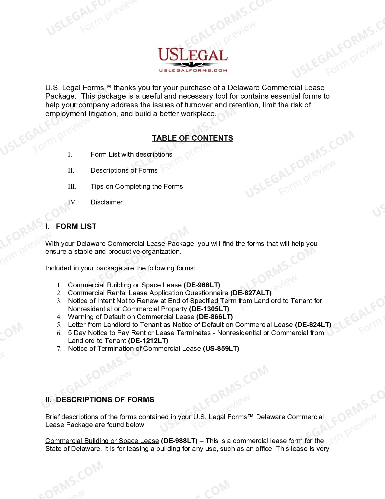 Preview Delaware Commercial Lease Package