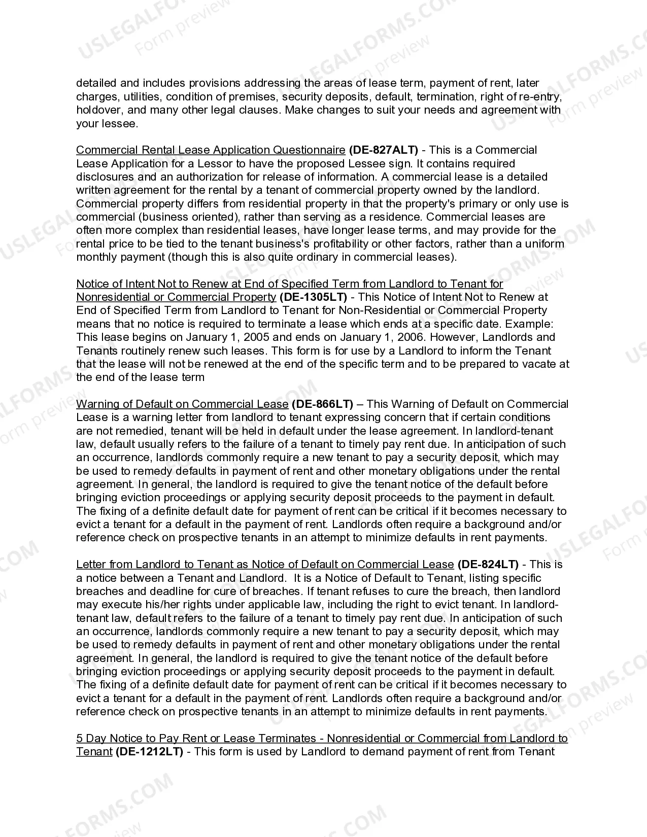 Preview Delaware Commercial Lease Package