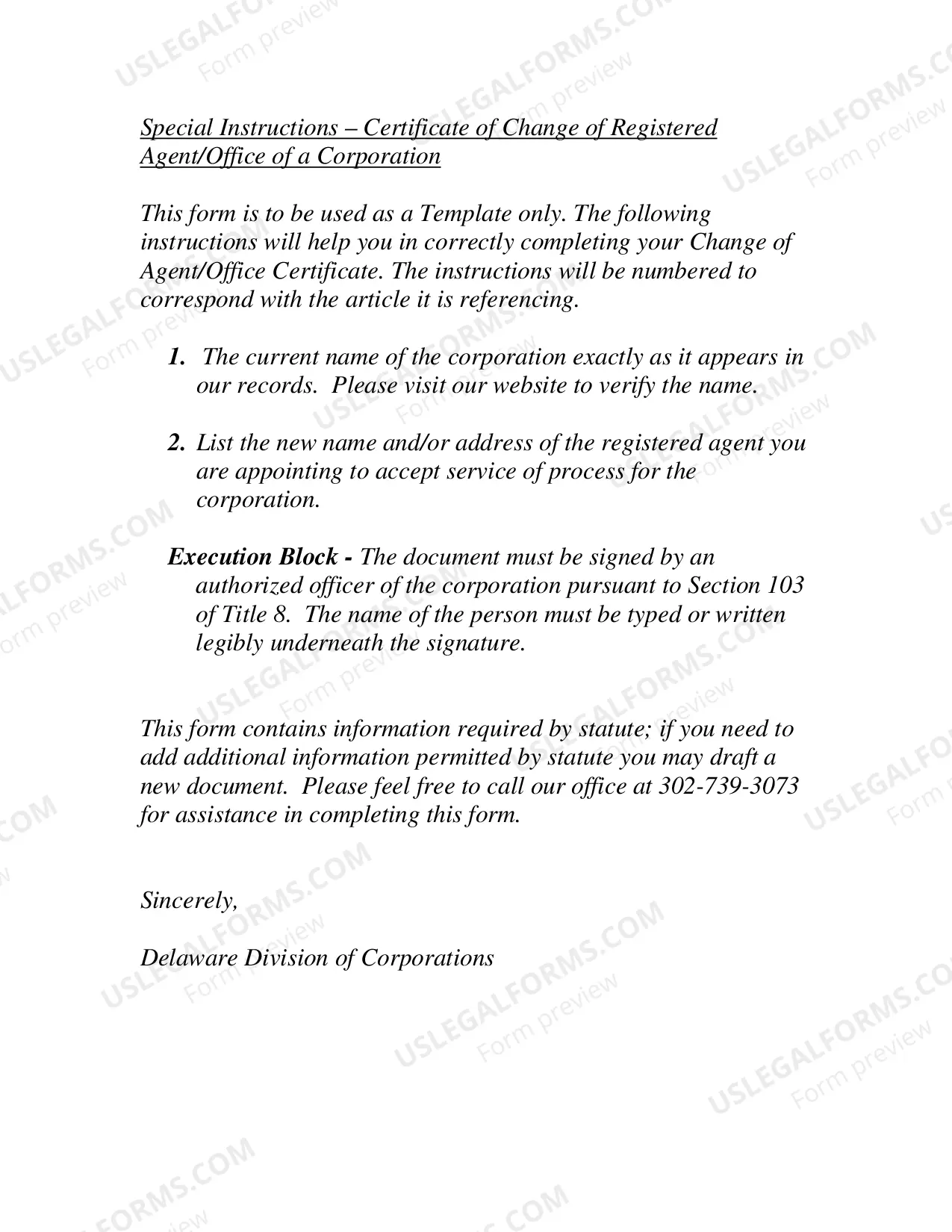 Preview Delaware Change of Registered Agent