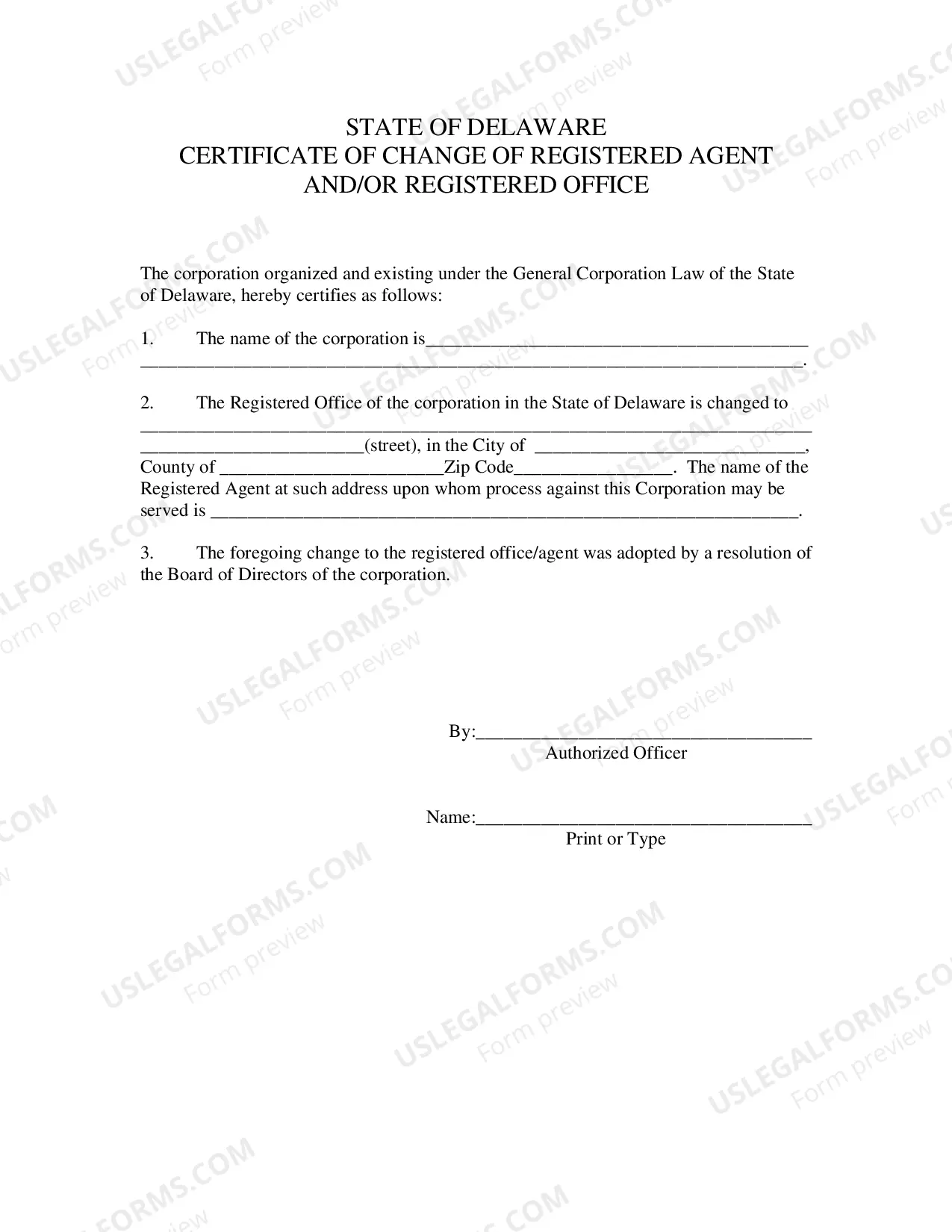 Preview Delaware Change of Registered Agent