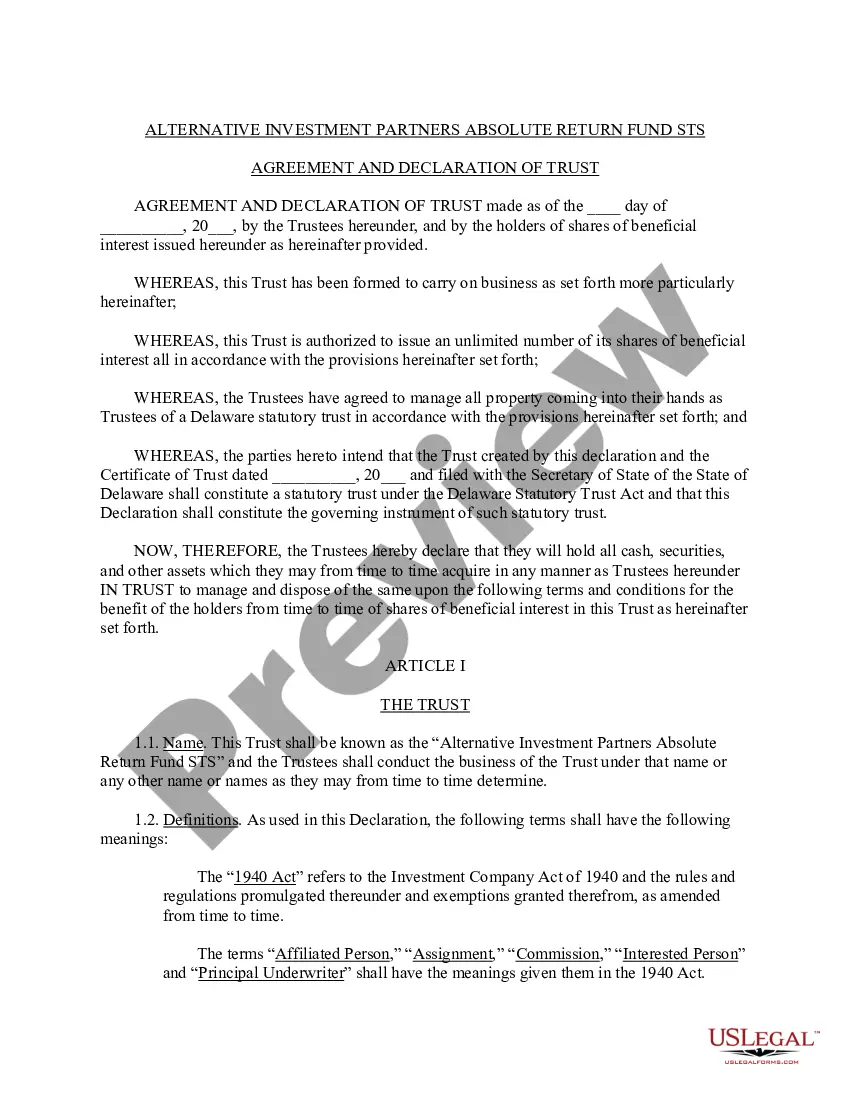 Preview Alternative Investment Partners Absolute Return Fund STS Agreement and Declaration of Trust