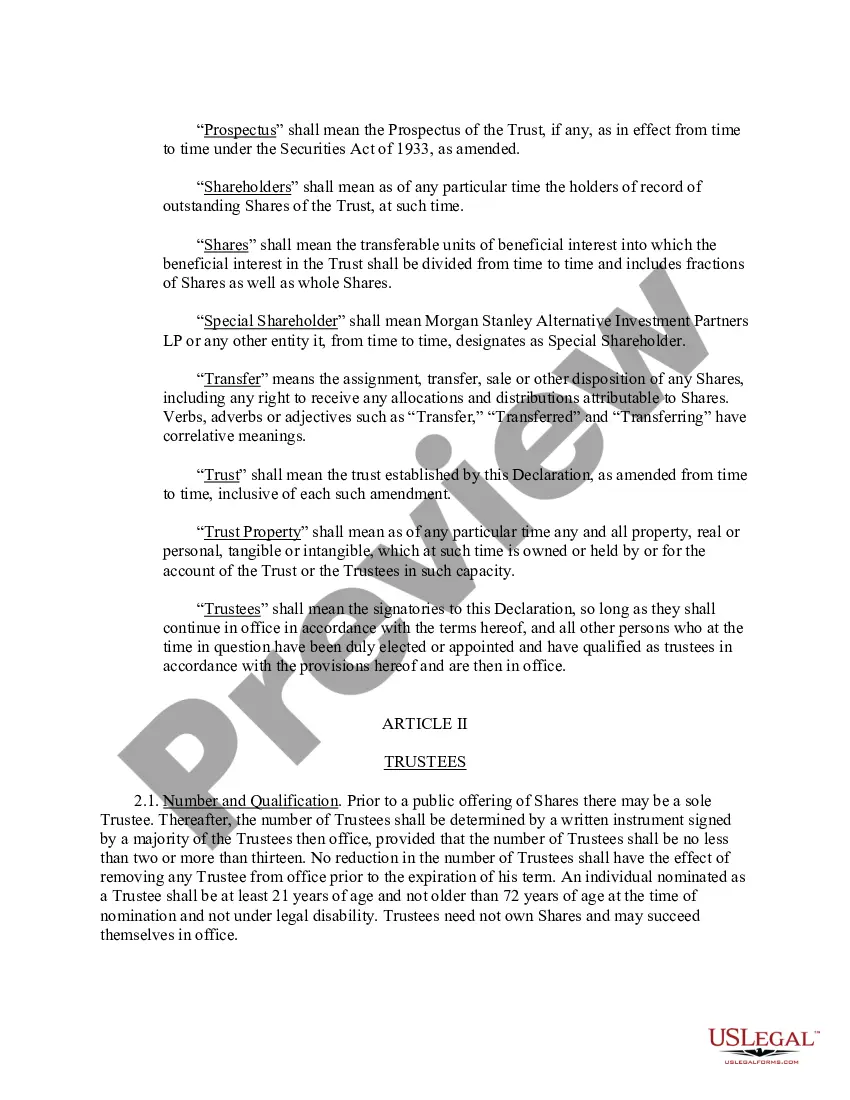 Preview Alternative Investment Partners Absolute Return Fund STS Agreement and Declaration of Trust