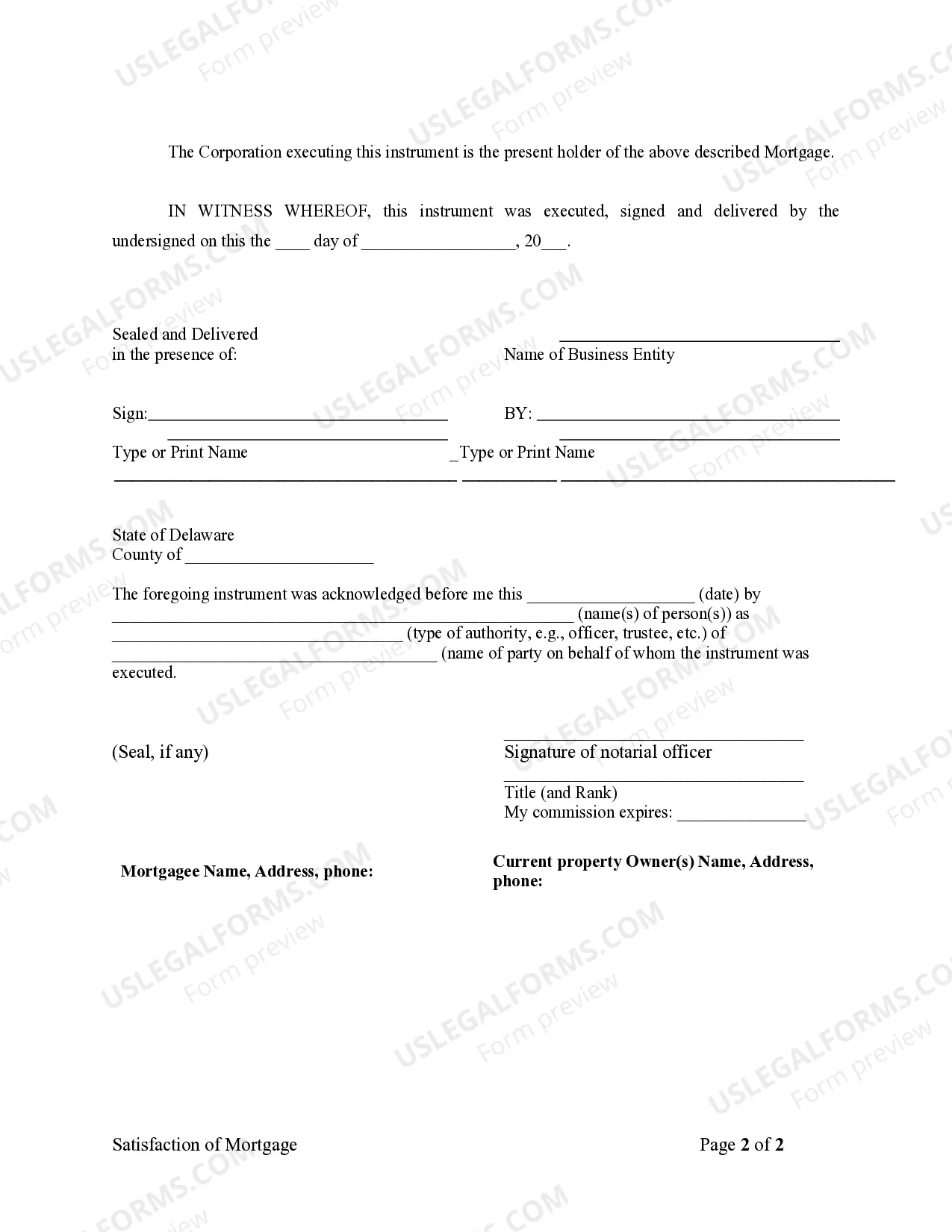 Preview Satisfaction, Release or Cancellation of Mortgage by Corporation