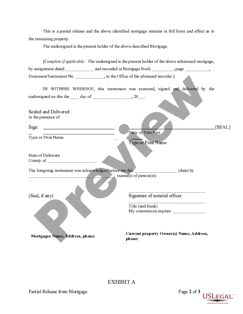 Preview Partial Release of Property From Mortgage by Individual Holder