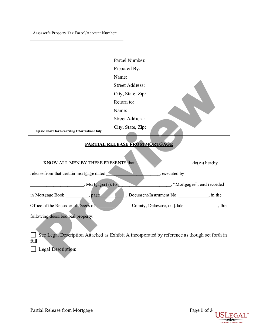 page 0 Partial Release of Property From Mortgage by Corporate Holder preview