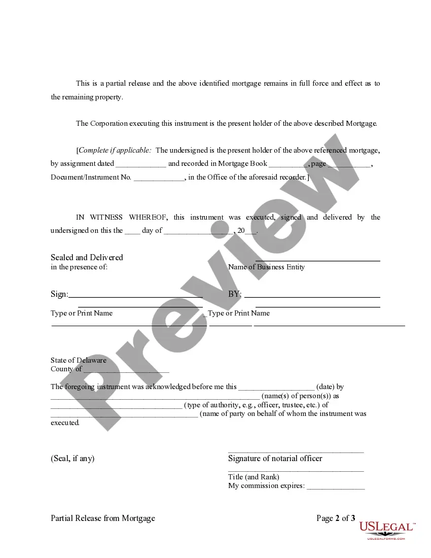 Get Partial Release of Property From Mortgage by Corporate Holder Preview Partial Release of Property From Mortgage by Corporate Holder