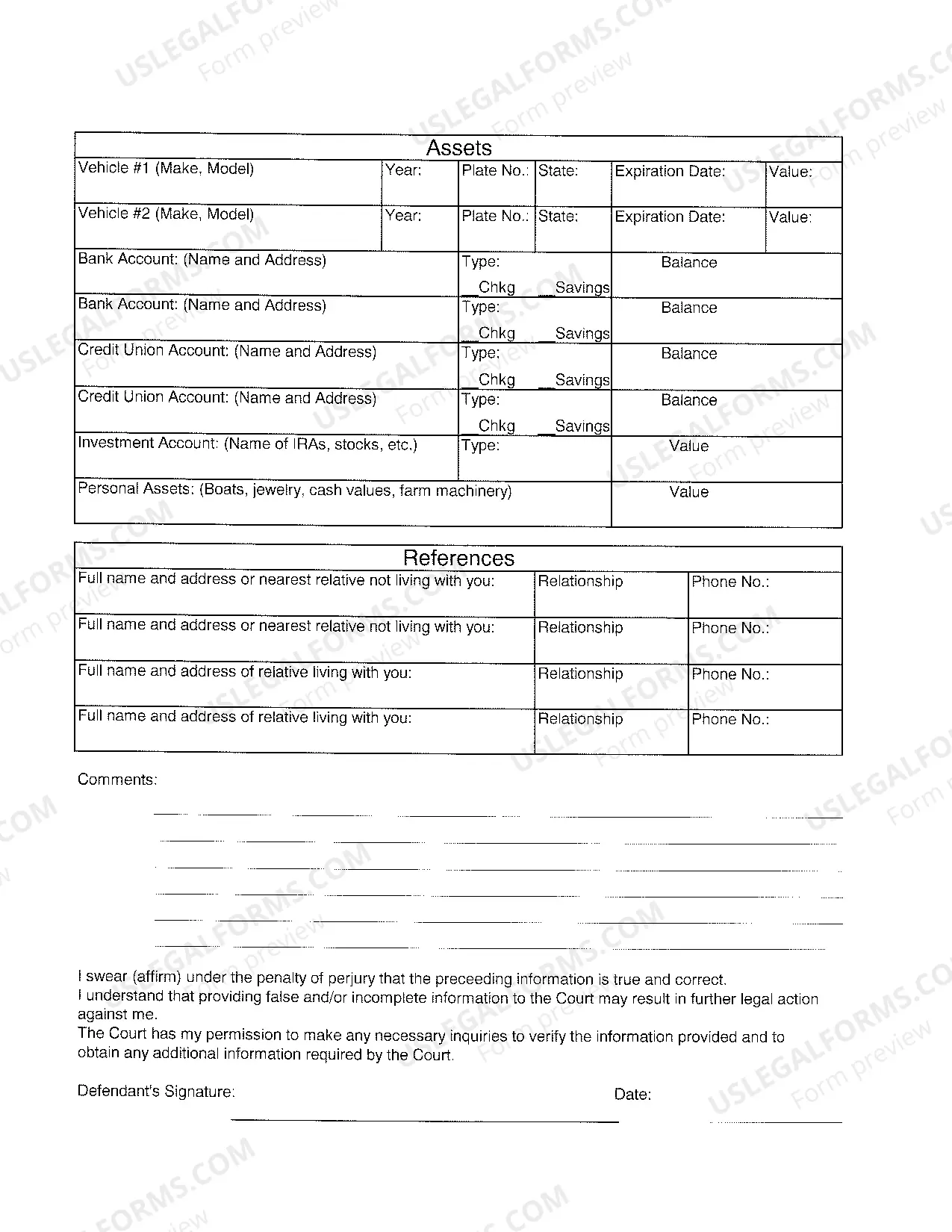 Preview Affidavit and Defendant's Financial Statement