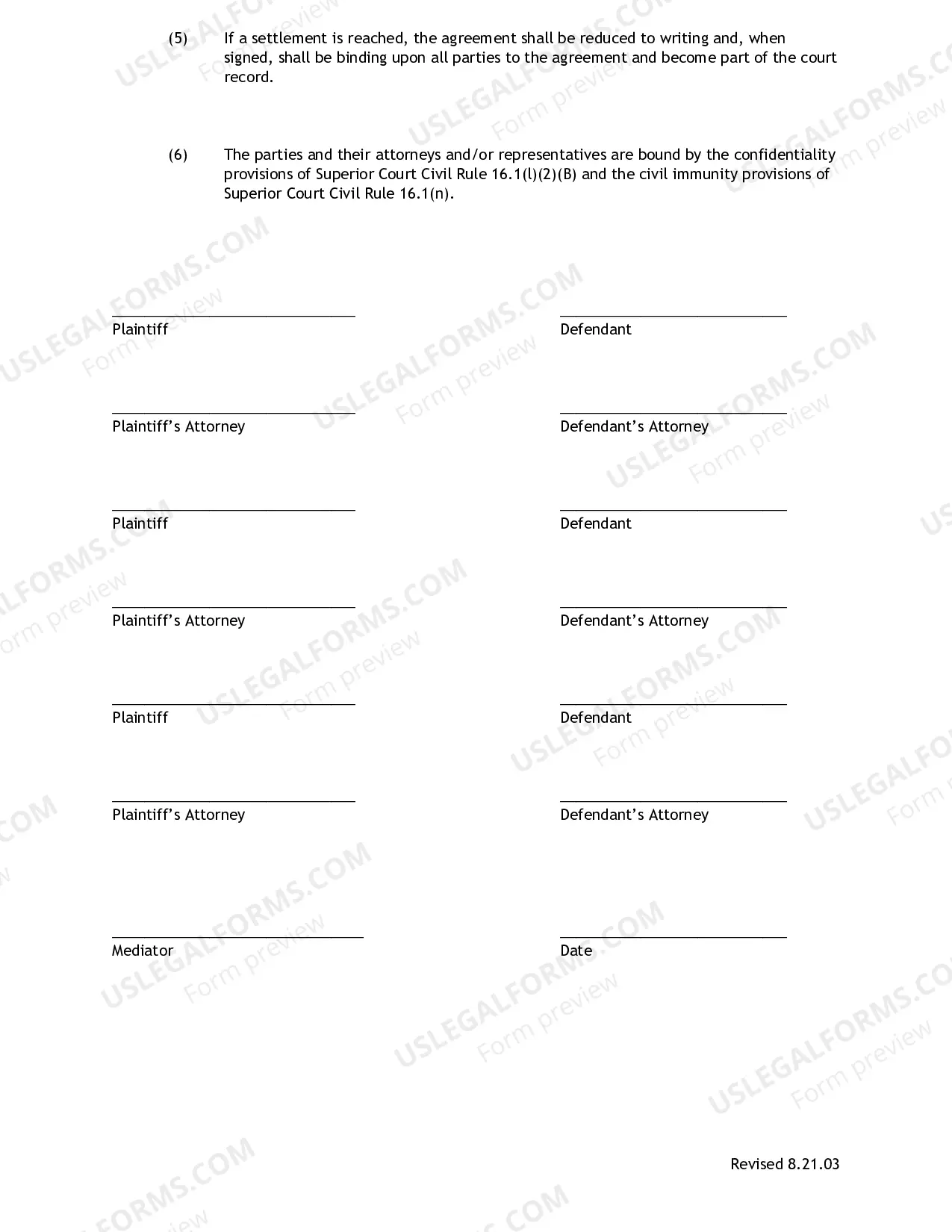 Preview Agreement To Mediate