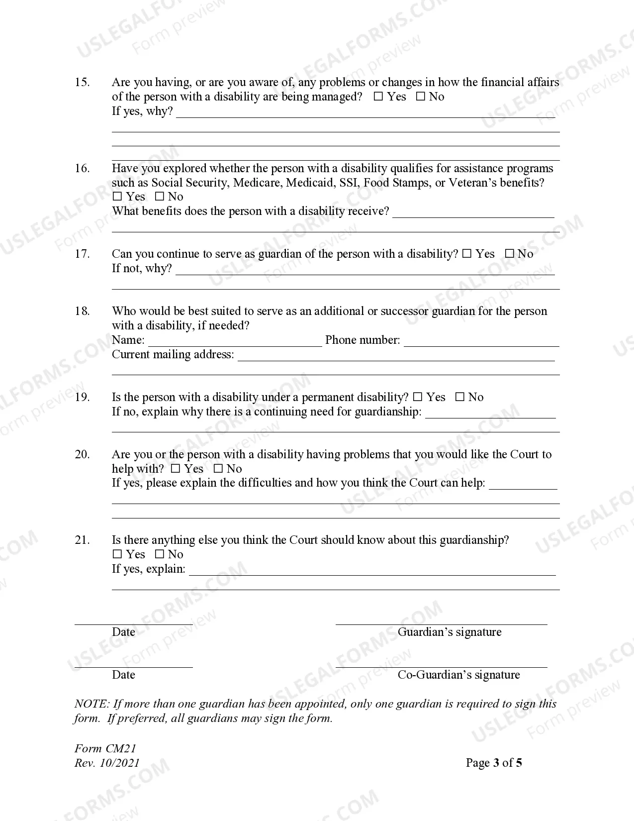 Preview Annual Update and Medical Statements - Guardianship