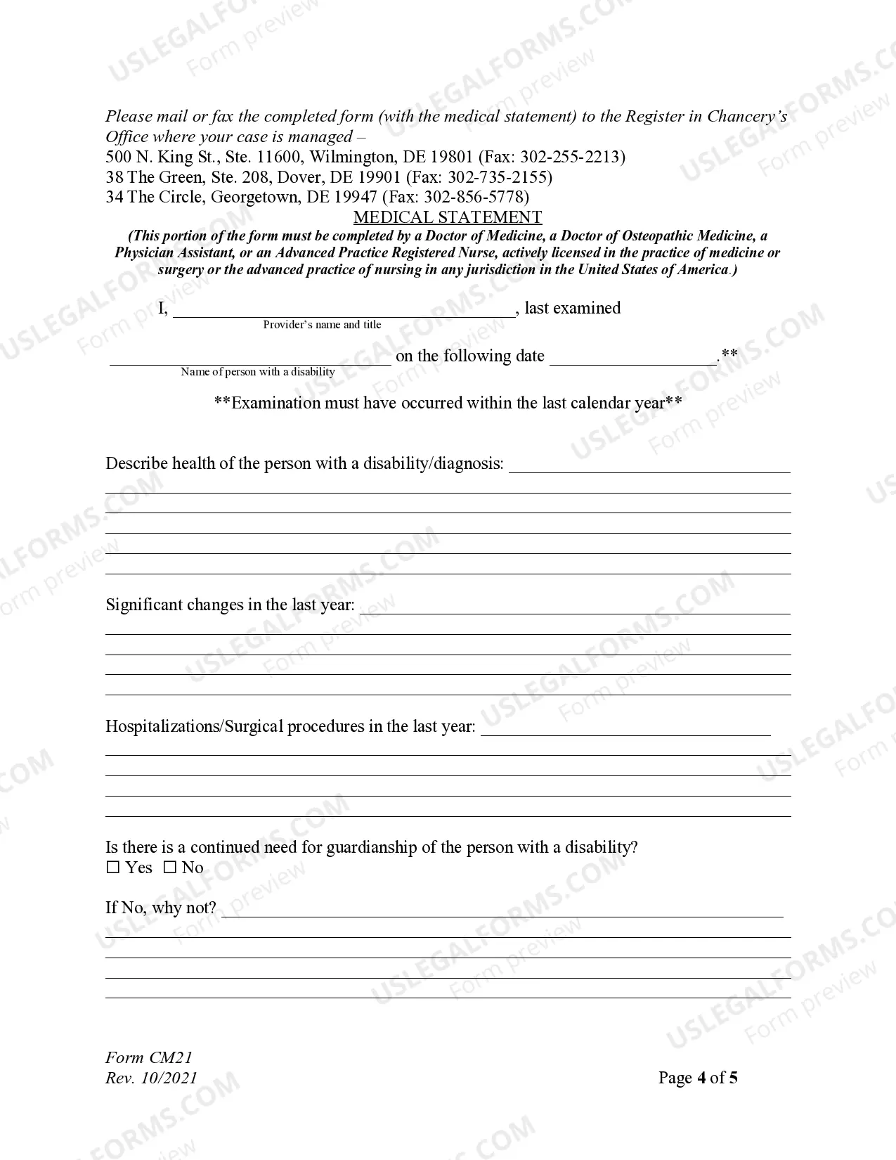 Preview Annual Update and Medical Statements - Guardianship