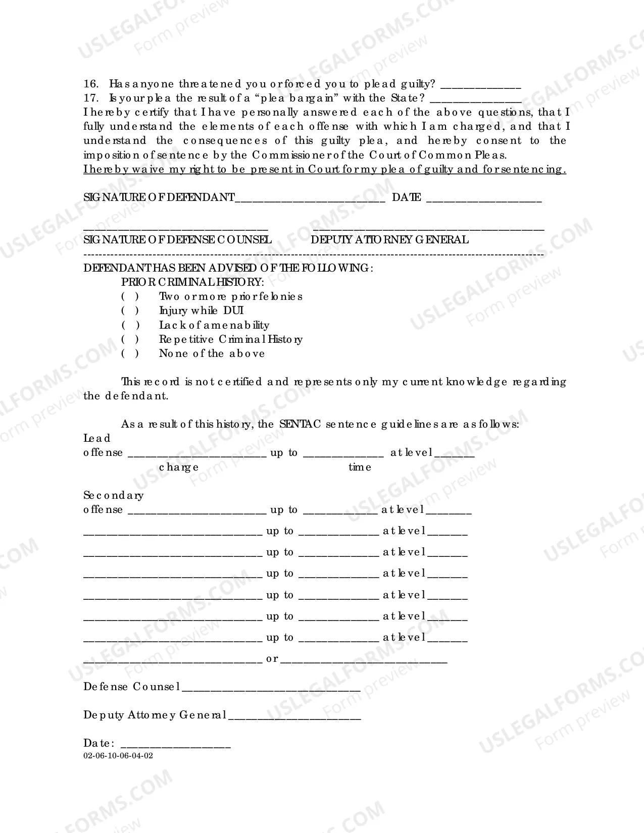Preview Guilty Plea in Absentia (Defendant Not Present in Court)