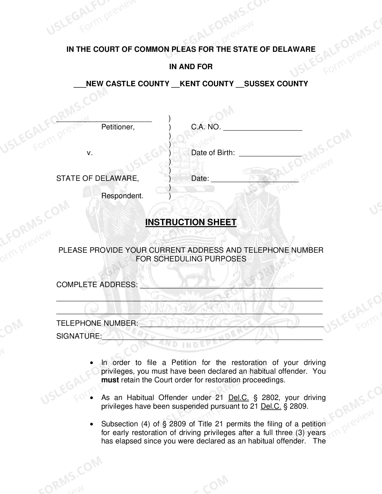 Preview Instructions And Petition For Restoration of Driving Priviledges