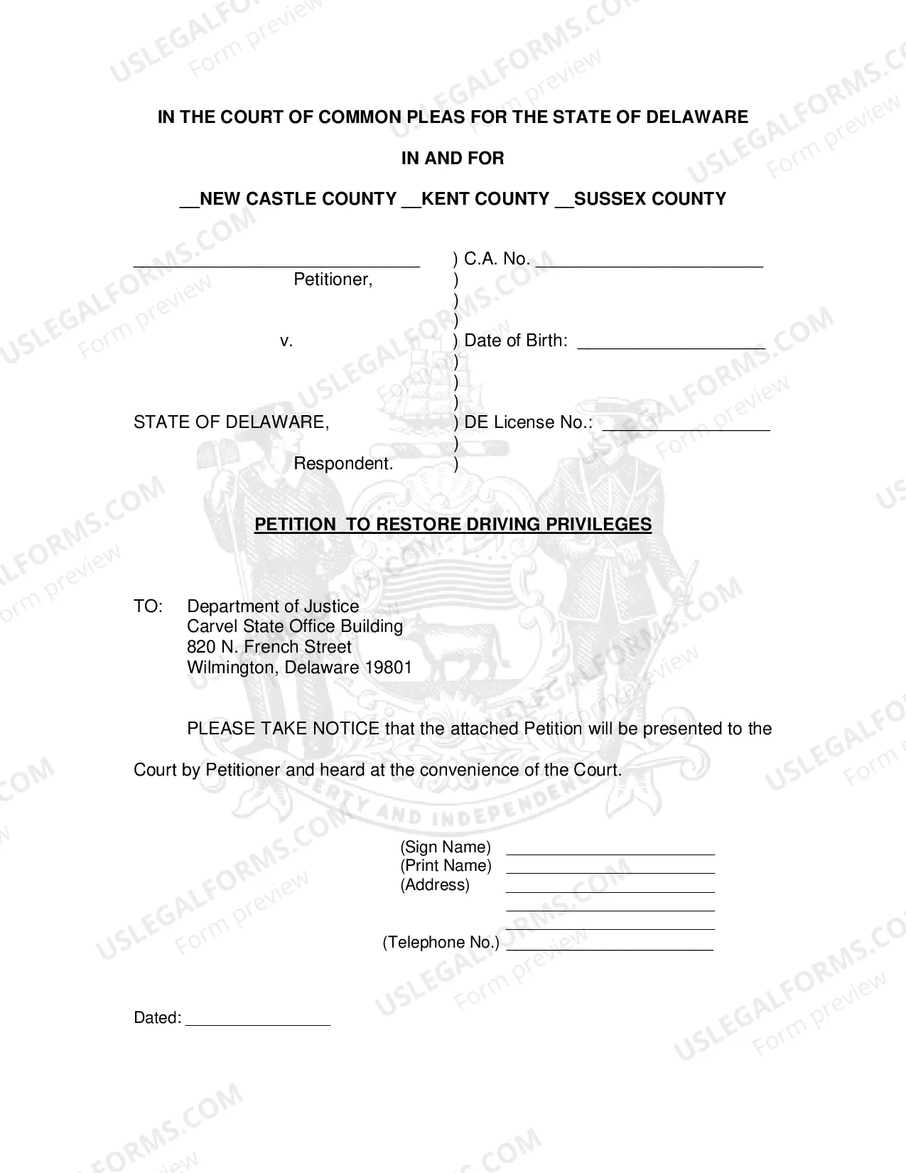 Preview Instructions And Petition For Restoration of Driving Priviledges