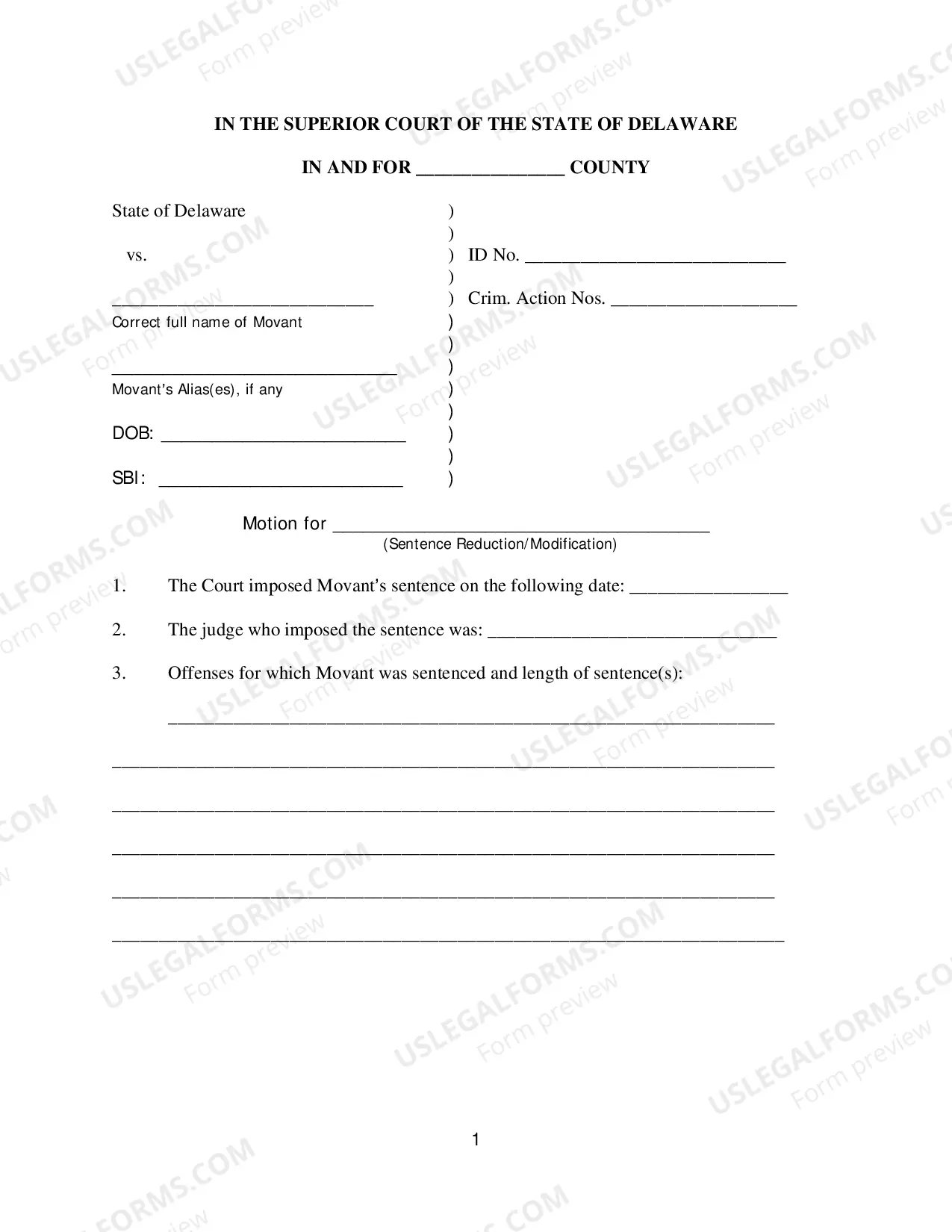 Preview Motion For Reduction Or Modification of Sentence With Instructions