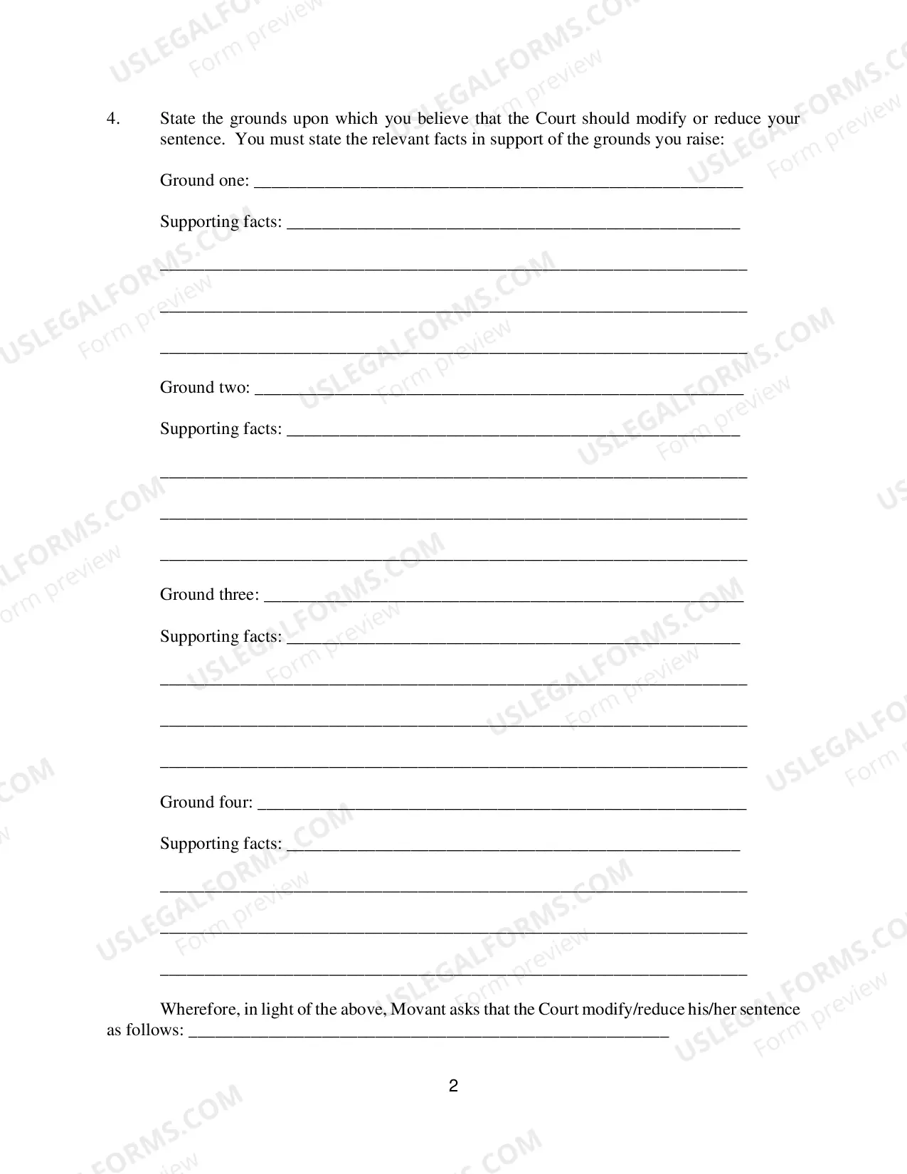 Preview Motion For Reduction Or Modification of Sentence With Instructions
