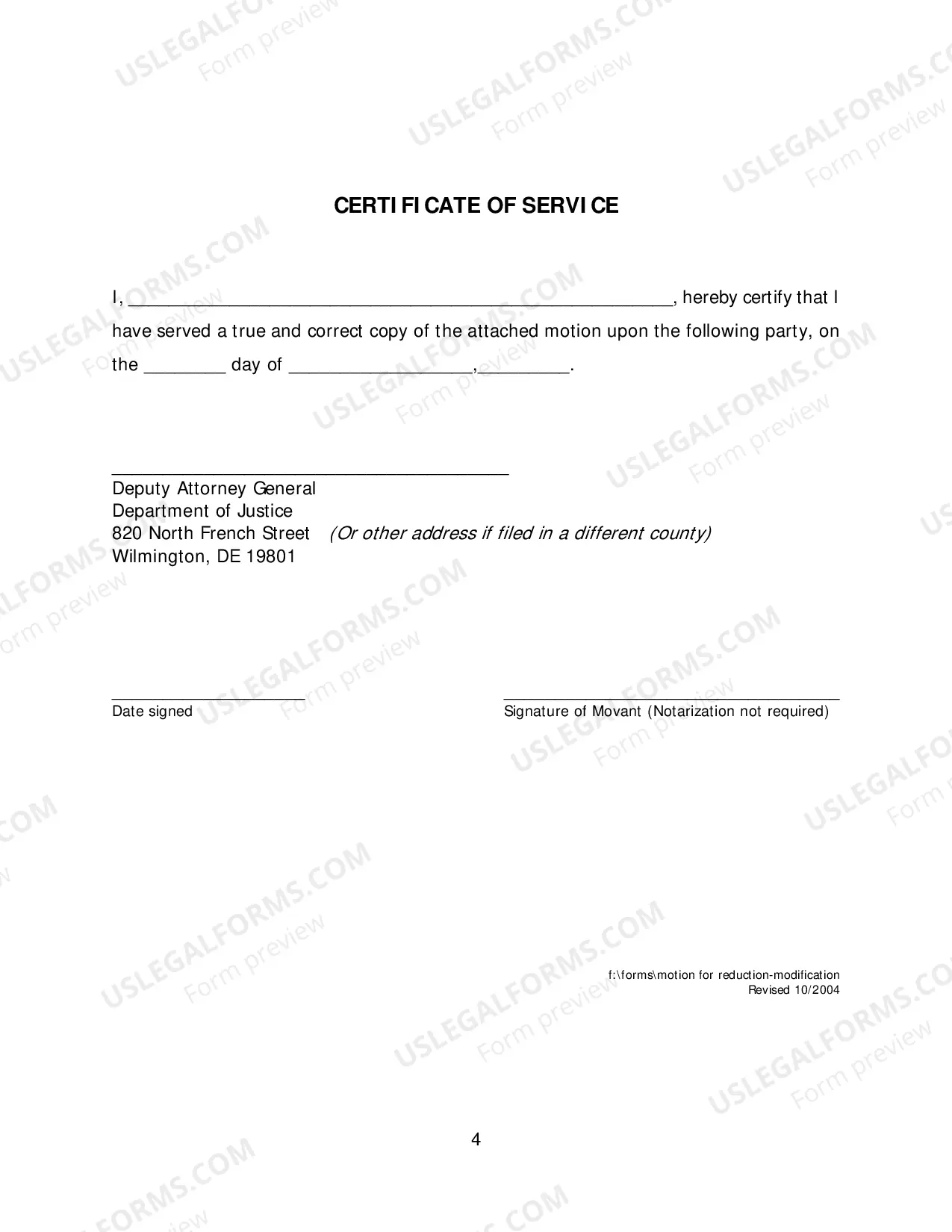Preview Motion For Reduction Or Modification of Sentence With Instructions