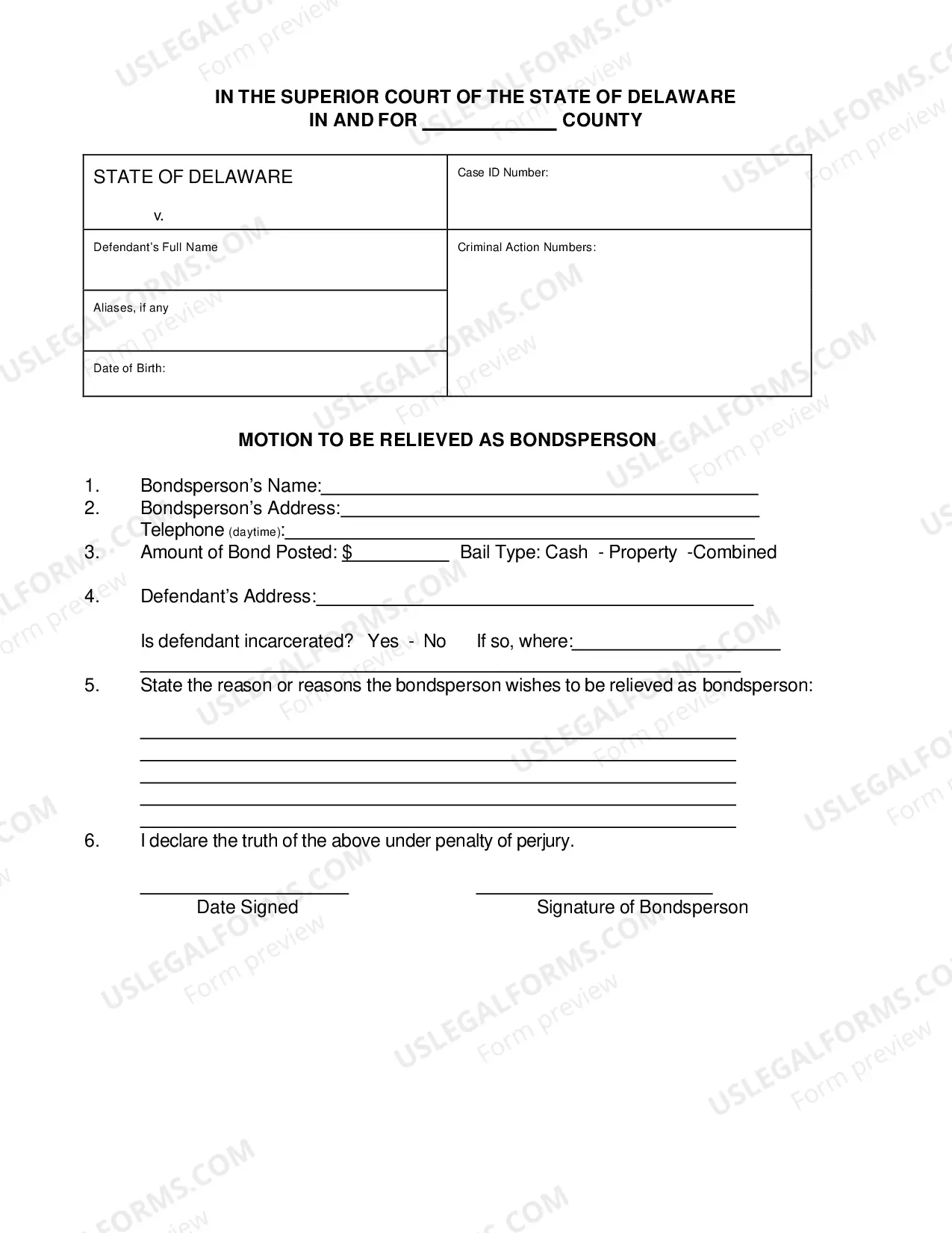 Preview Motion for Relief as Bondsperson with Instructions