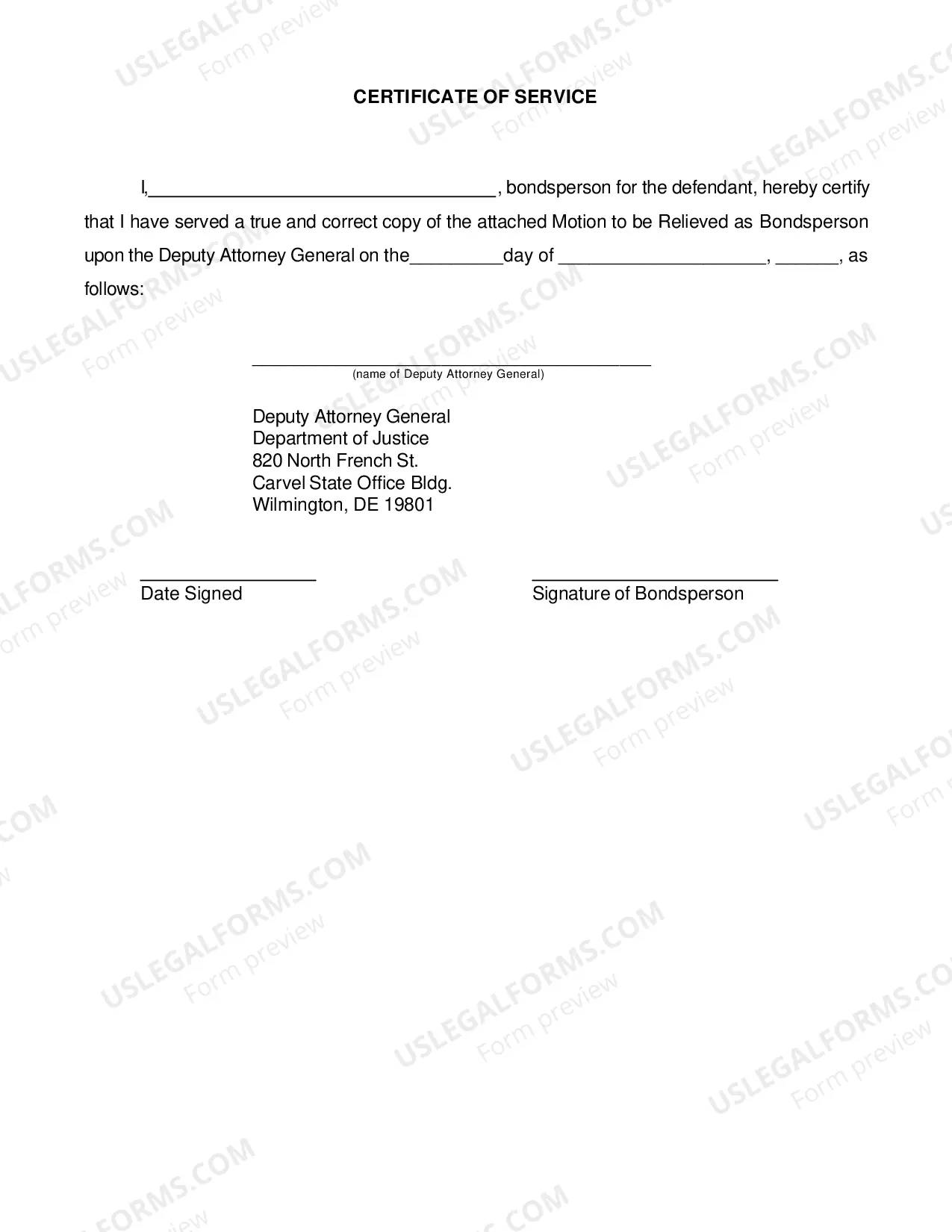 Preview Motion for Relief as Bondsperson with Instructions