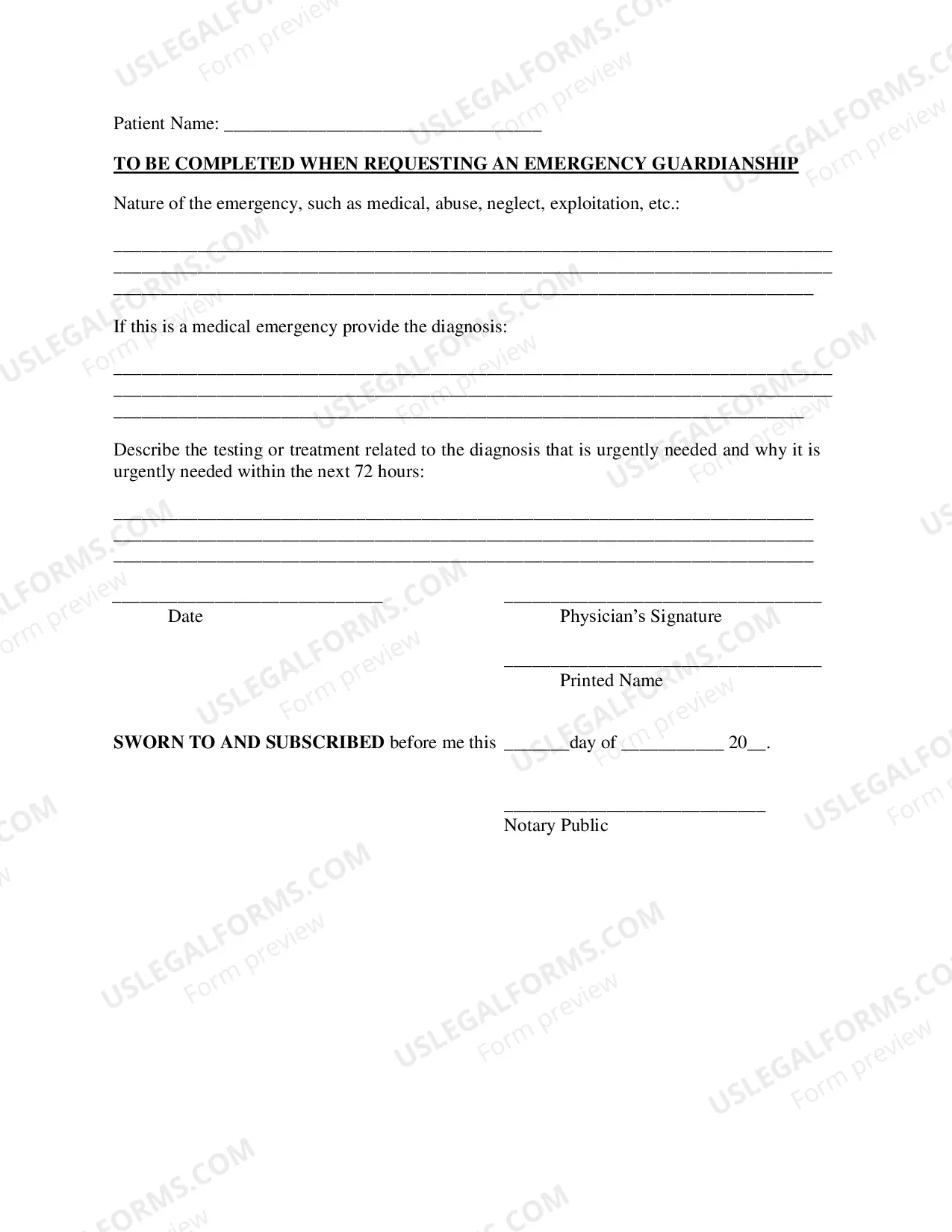 Preview Physicians Affidavit (Guardianship)- Print-only Form