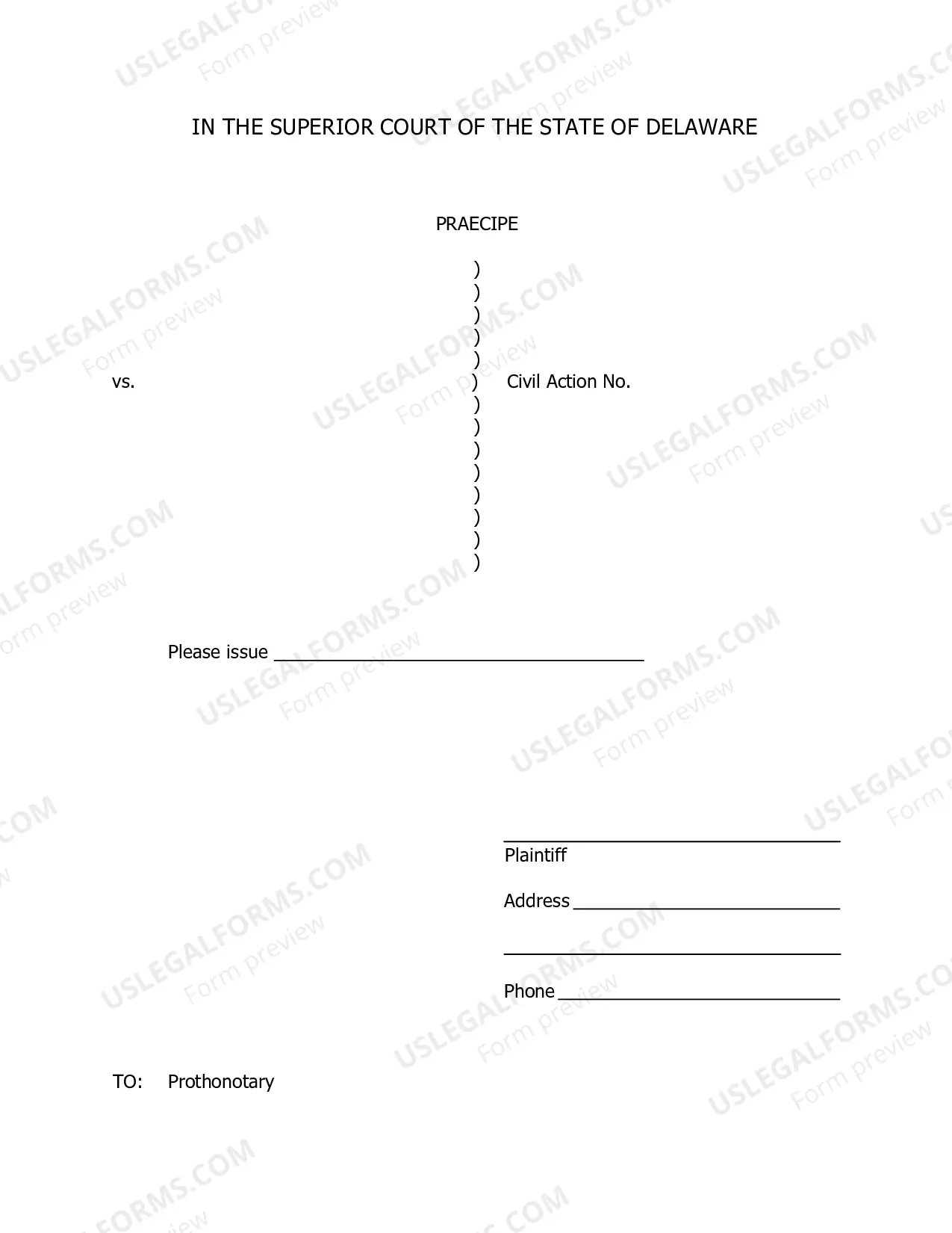 Preview Praecipe, Civil with Sample
