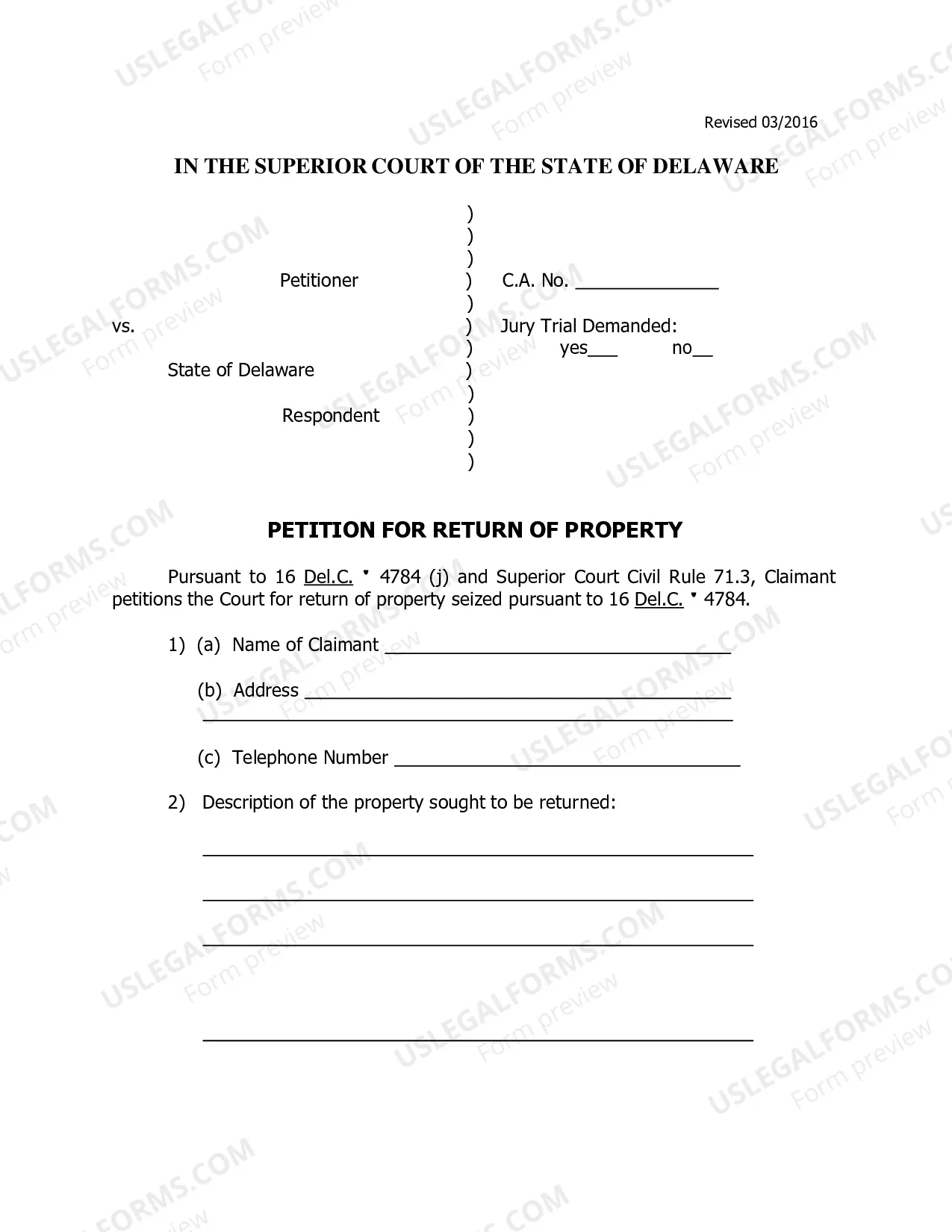 Preview Return of Property Petition with Instructions